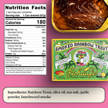 Smoked Rainbow Trout 10-Pack (3.7 oz per tin) | ASC-Certified Sustainable Seafood Gluten Free Omega-3s | Handpacked in BPA-NI Tins