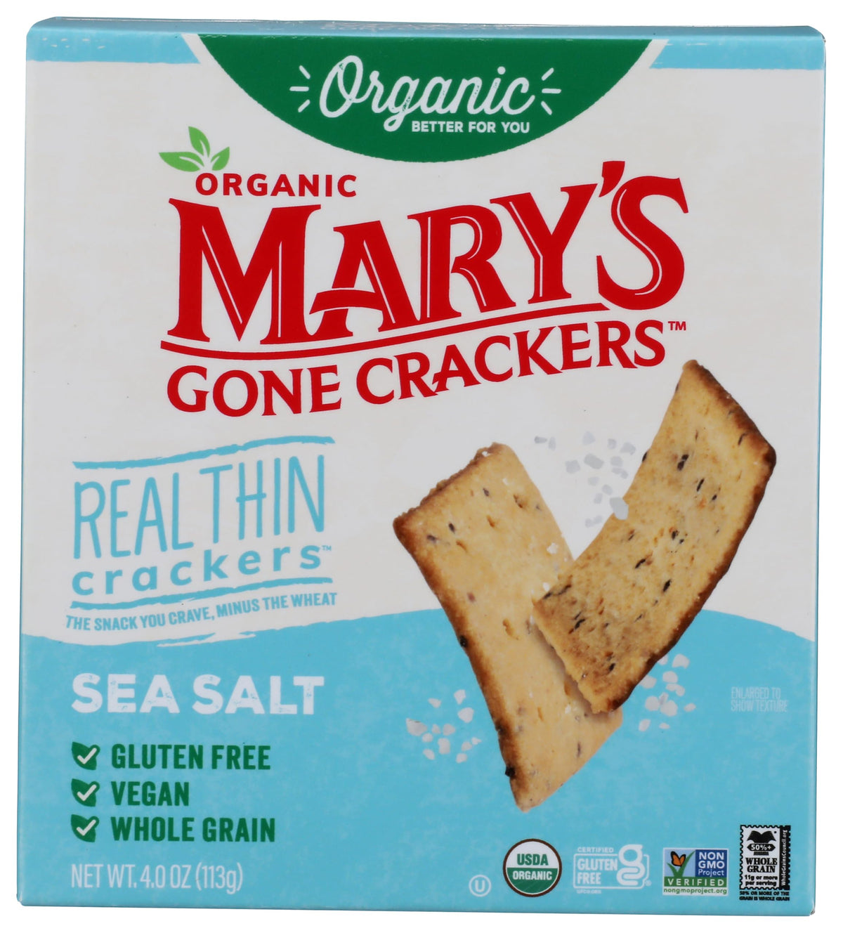 Marys Gone Crackers Organic Sea Salt Real Thin Crackers,