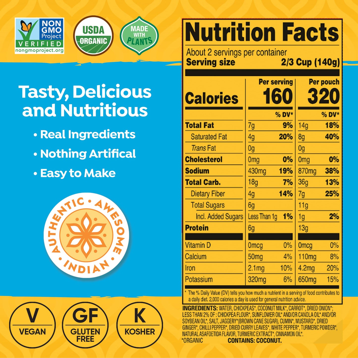 Tasty Bite Organic Coconut Chickpea & Turmeric Curry