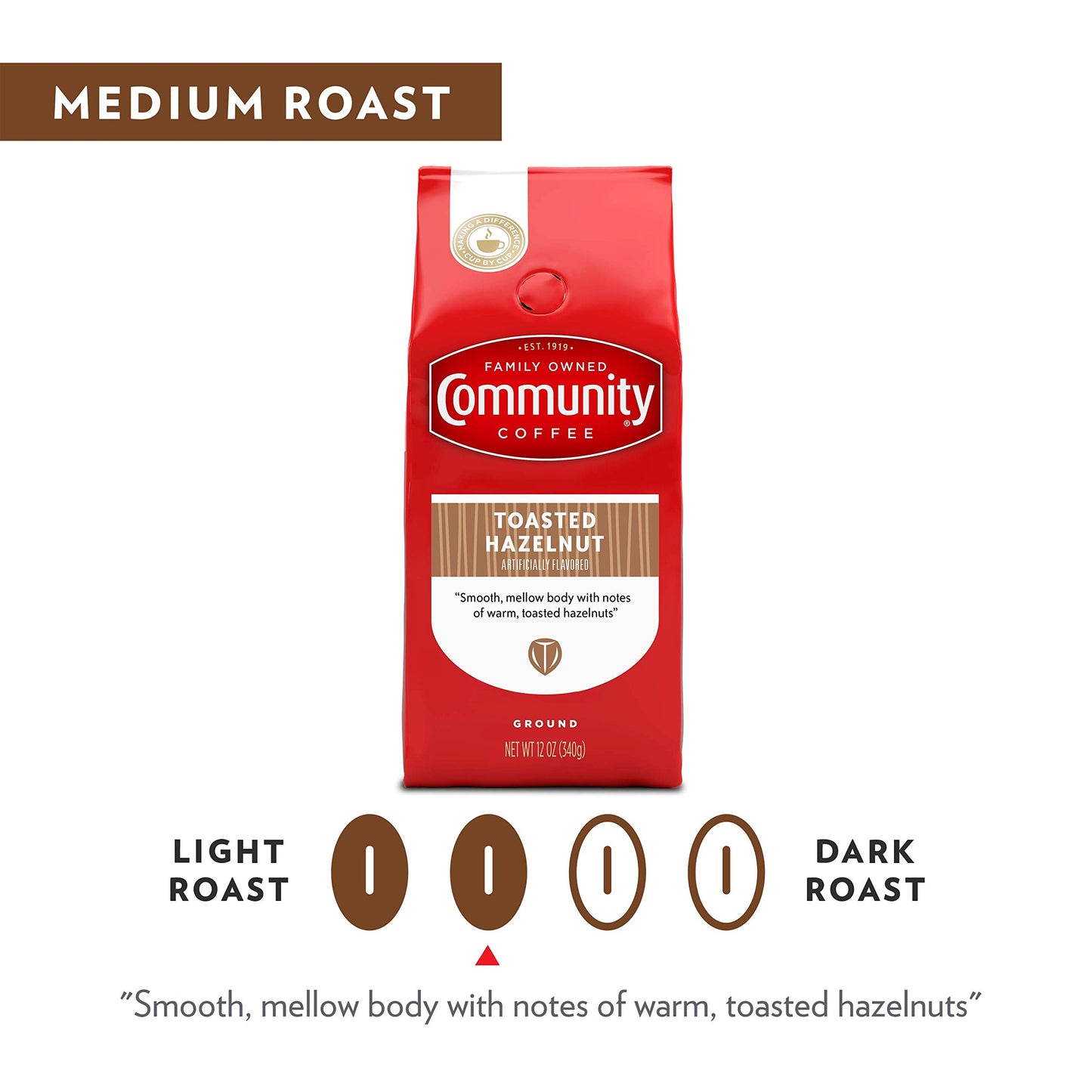 Community Coffee Toasted Hazelnut Flavored Medium Roast Ground Coffee, 12 Ounce Bag