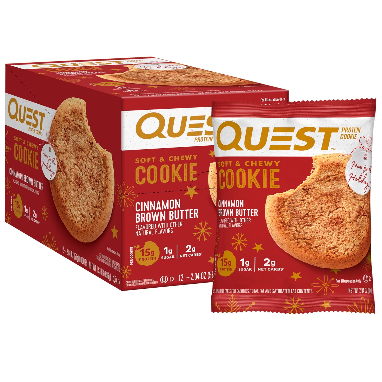 Quest Nutrition Cinnamon Brown Butter Protein Cookie 15G Protein 1G Sugar 2G Net Carbs Keto Friendly High Protein Low Carb; 12 Count