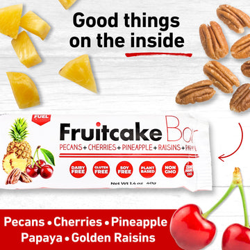 Collin Street Bakery Fruitcake Bar - Chewy Breakfast Bar & On-The-Go Snack - Gluten Free, Soy Free, & Dairy Free Fruit & Nut Bar - Individually Wrapped Soft Snack Bars (1.4.Oz Each) - 12 Pack
