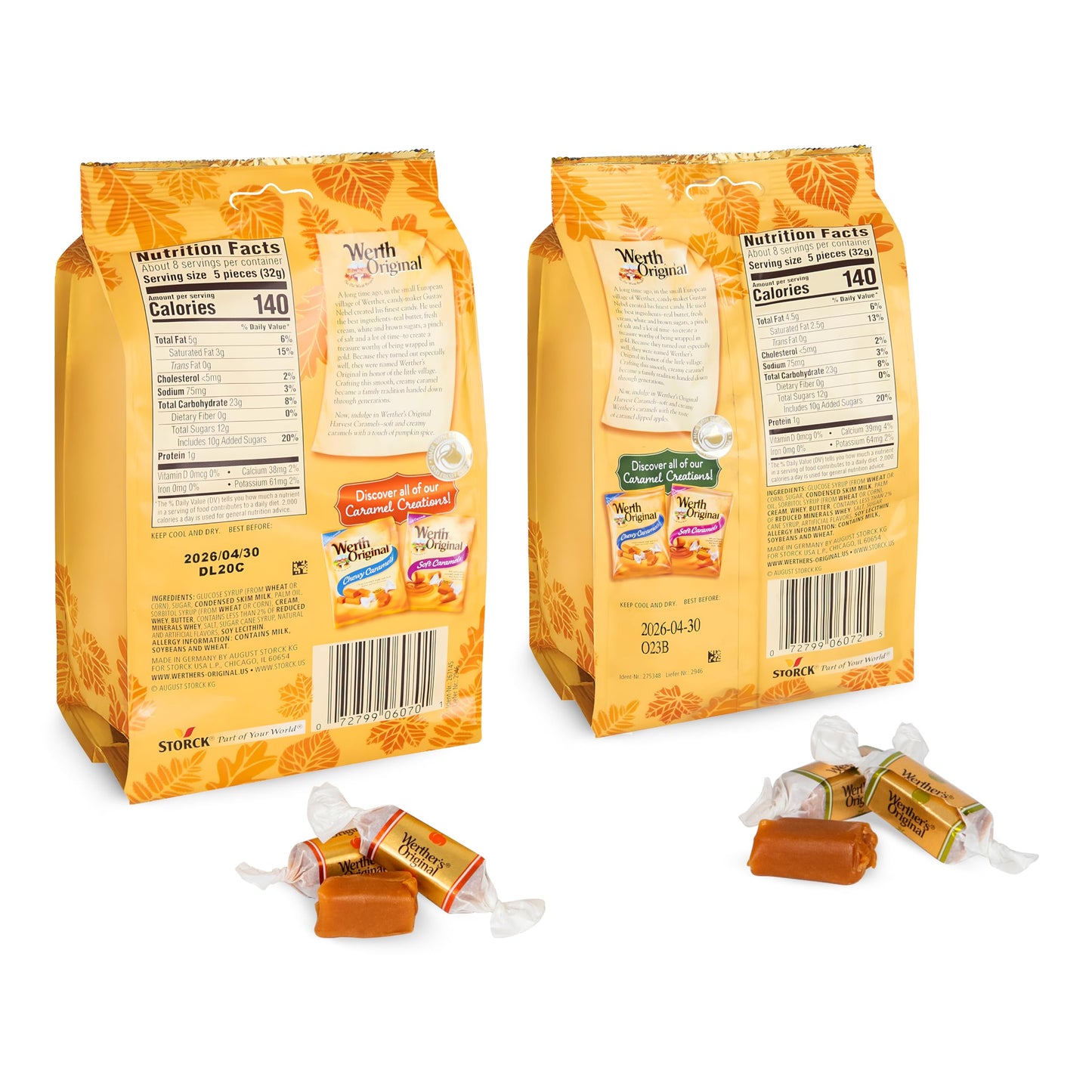 Treatizo - Caramel Apple & Pumpkin Spice Original Soft Caramels Individually Wrapped Sharable Fall Flavored Candies 8.57 ounce Bags Pack of 2