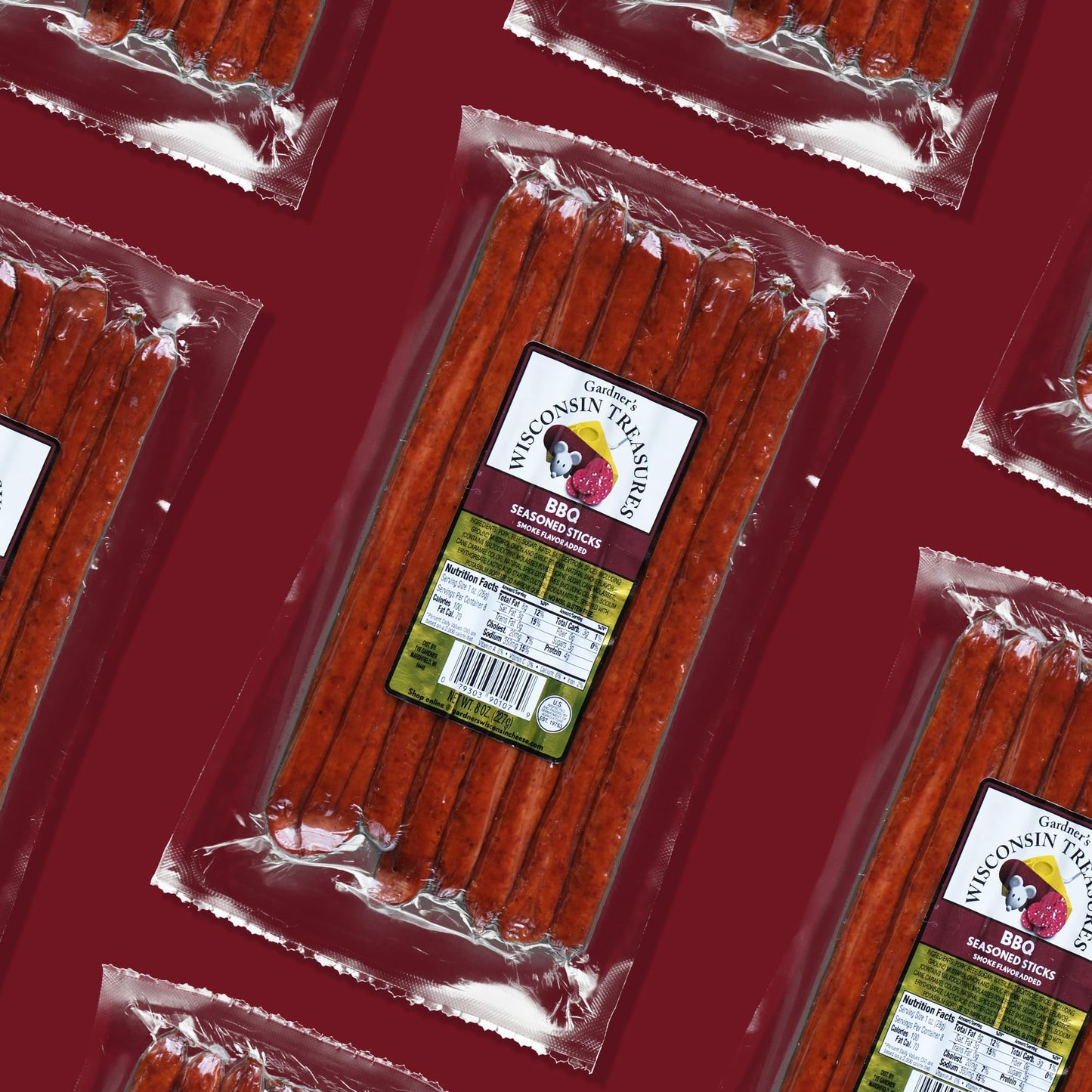 Gardners Wisconsin Cheese, Meat Sticks (1 Ounce Sticks, Pack of 8) - Smoky BBQ Flavor, Low Carb Snack, Does Not Require Refrige