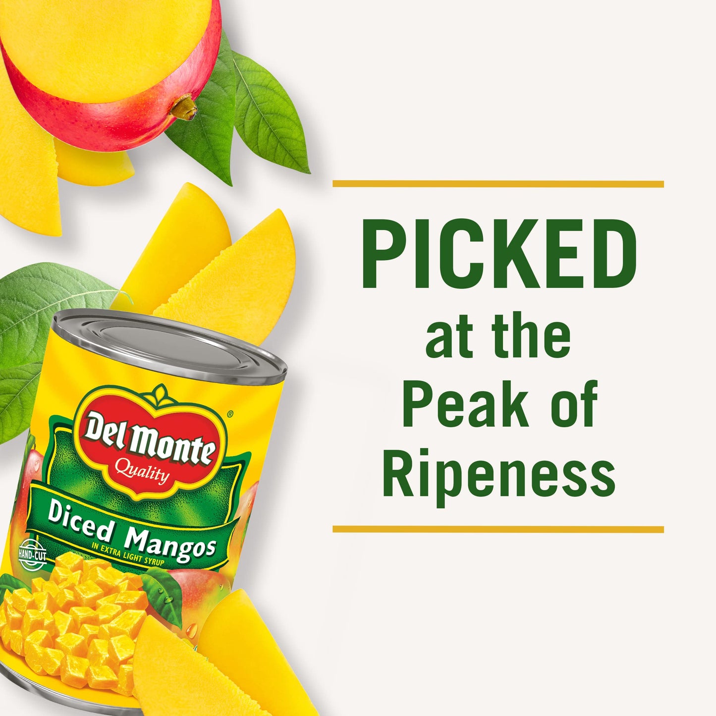 Del Monte Diced Mango in Extra Light Syrup, 15 oz Can, Pack of 12, Yellow