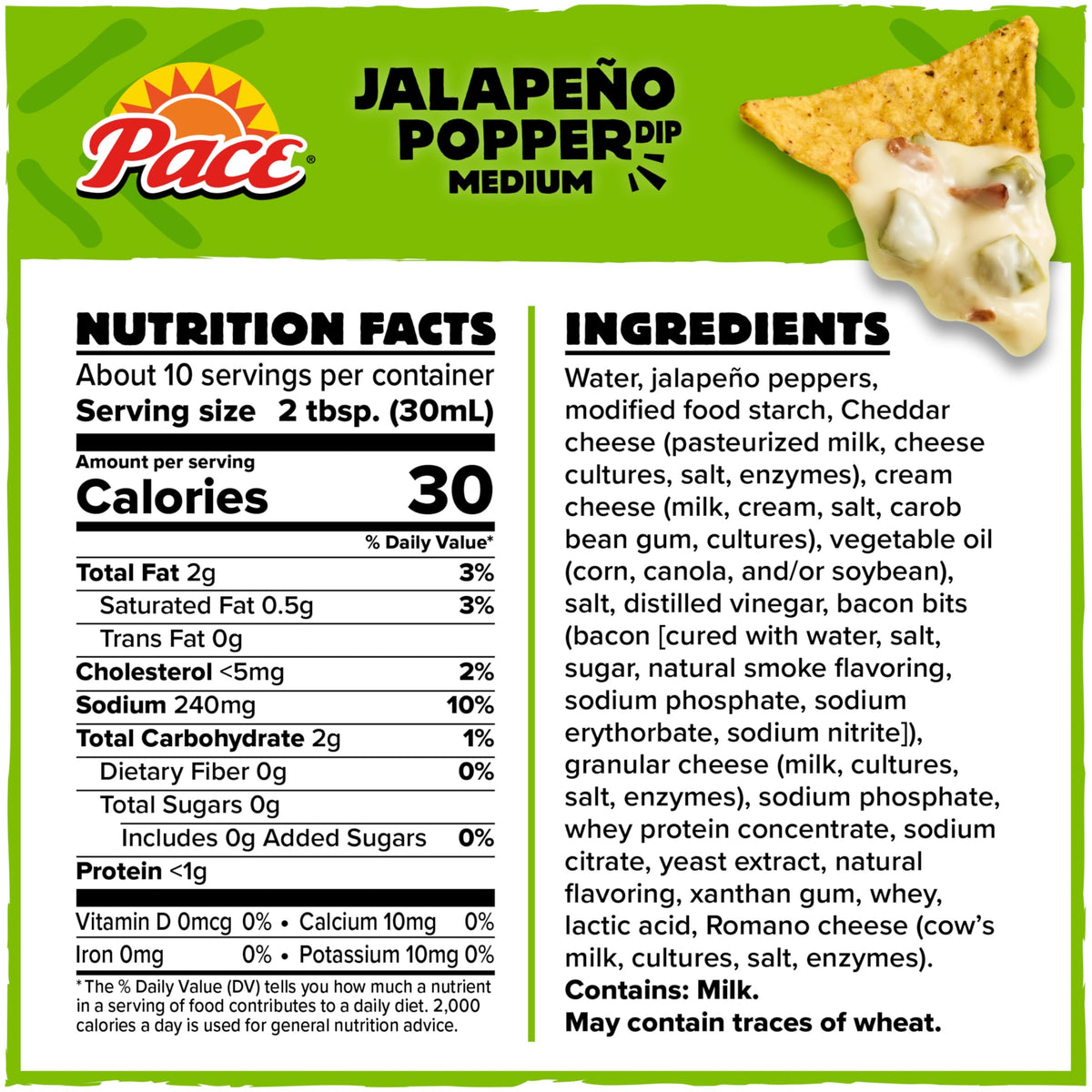 Pace Jalapeno Popper Dip, Cheese Dip, 11 oz Microwavable Bowl