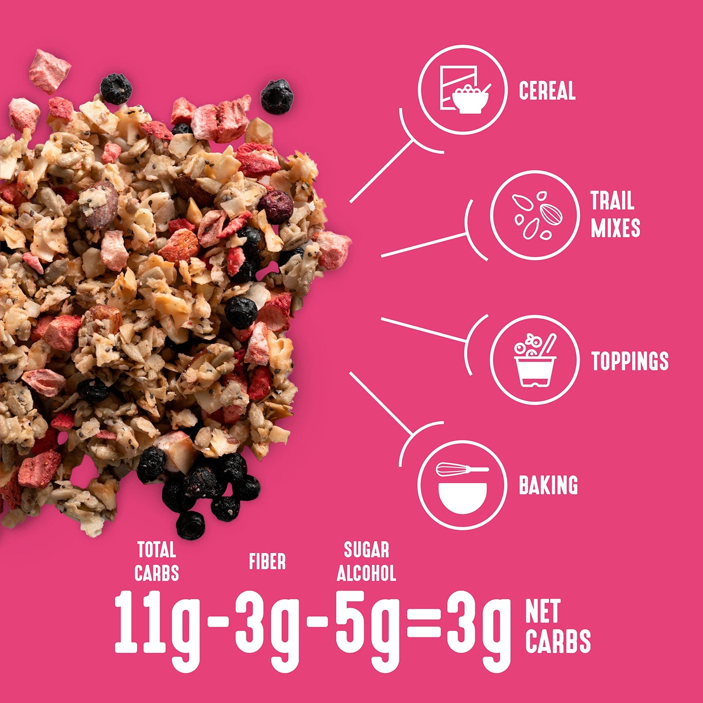 Lakanto Berry Crunch Granola - Delicious Snack, Quick Breakfast Cereal, Keto Friendly, Monk Fruit Sweetener, No Sugar Added, Veg