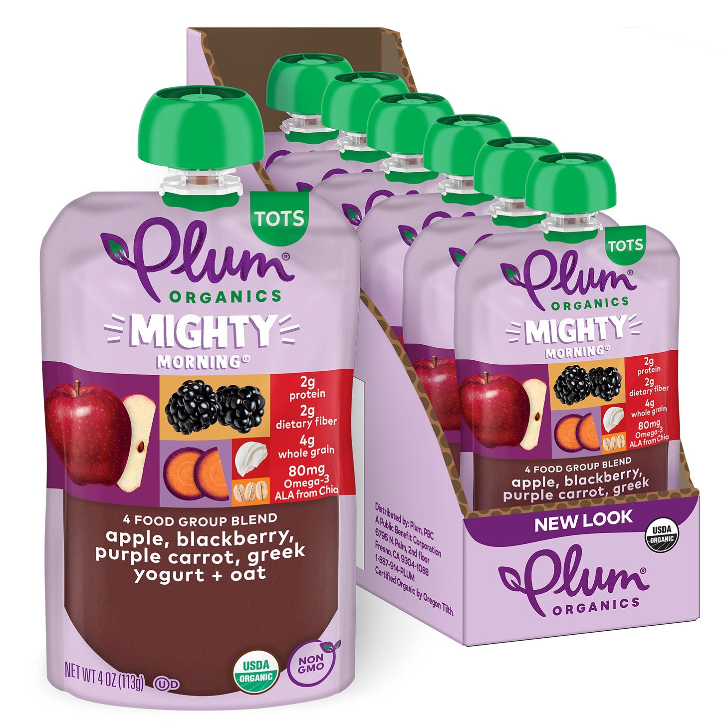 Plum Organics Mighty Morning Organic Toddler Food - Apple, Blackberry, Purple Carrot, Greek Yogurt, and Oat - 4 oz Pouch (Pack o