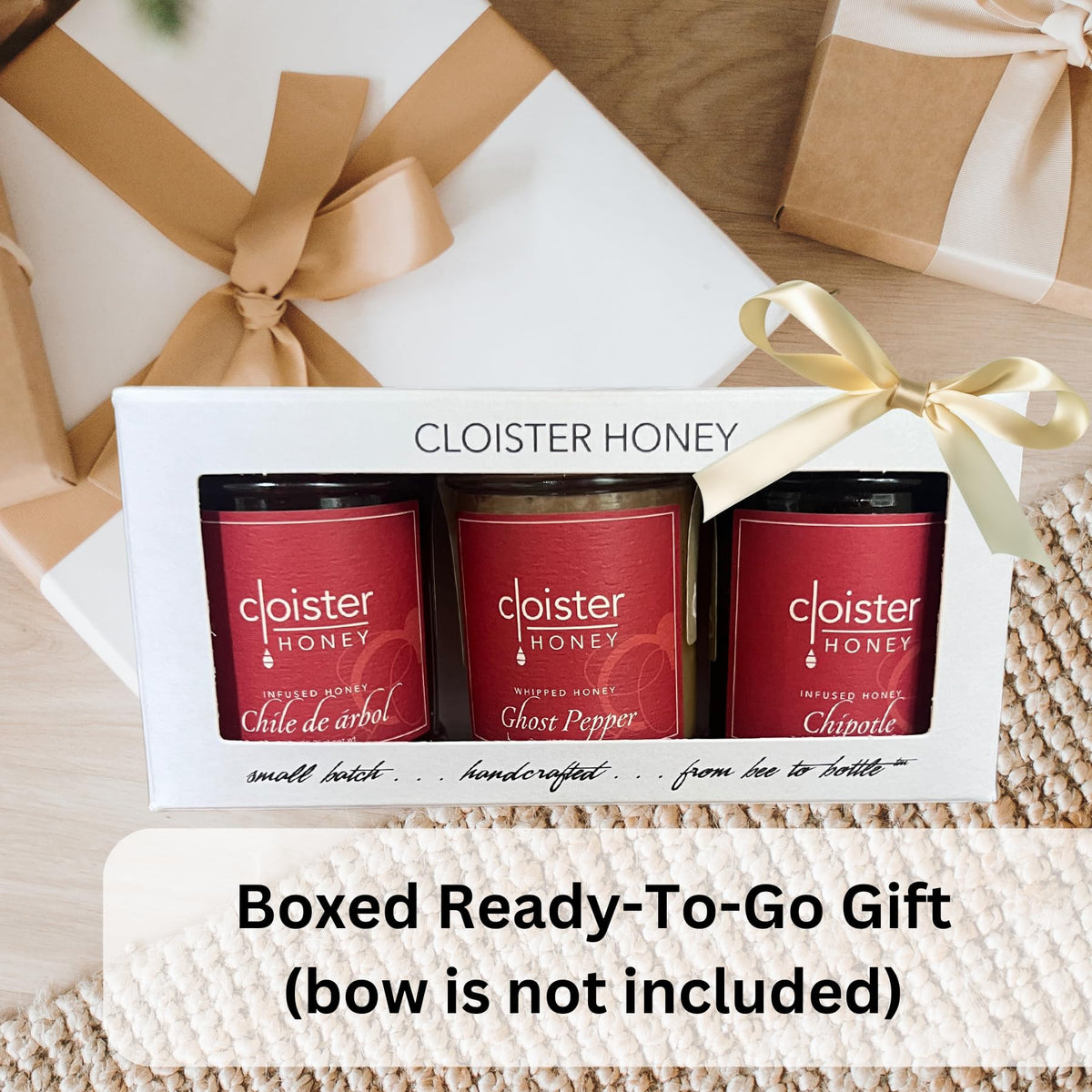 Cloister Honey Trios - Hot Honey (3 X 3 Oz) | Hand Crafted | Raw Artisan Honey | 100% Pure, Raw & Unfiltered | All Natural | Mad