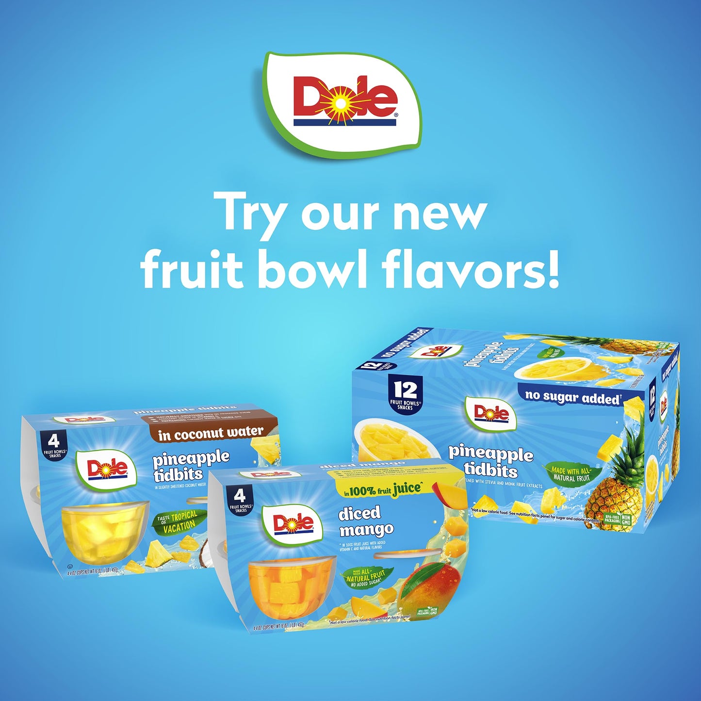 Dole Pineapple Tidbits In 100% Juice^ - Dole Fruit Bowls Snacks - 4 Oz Fruit Bowls - 12 Pack