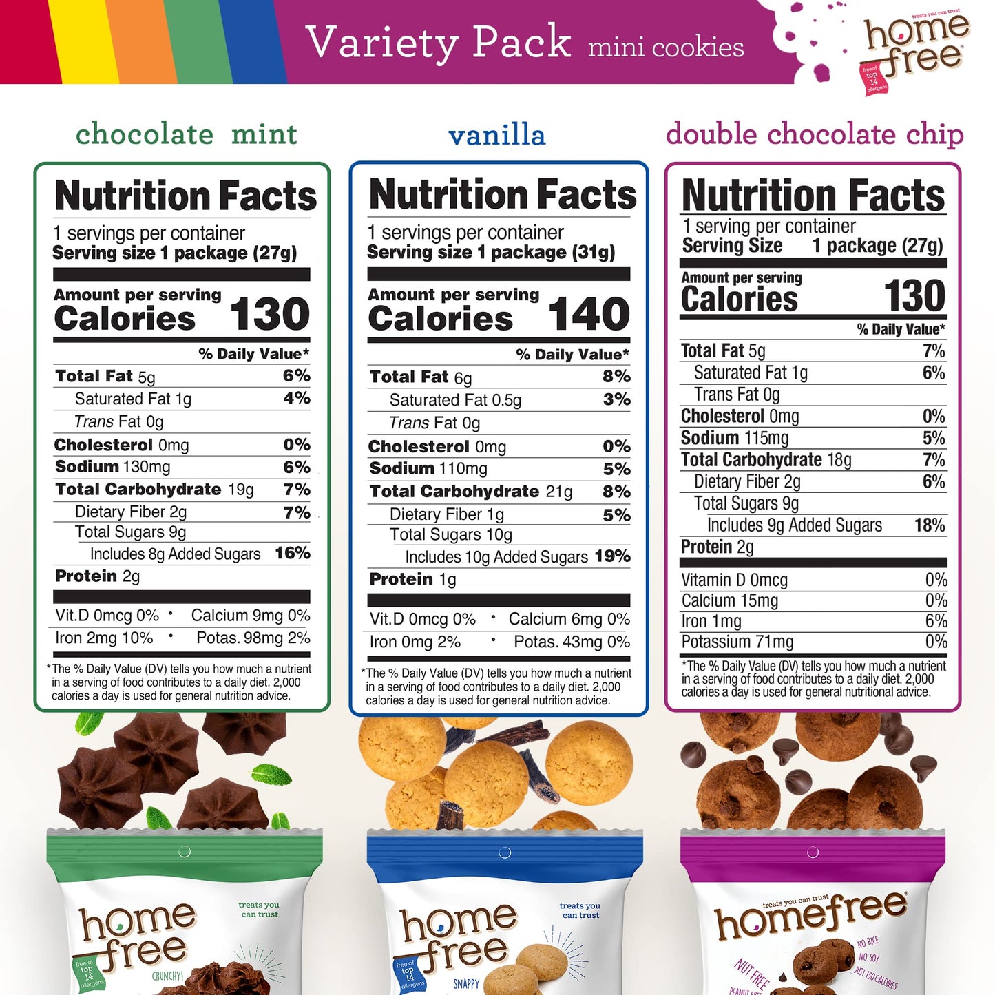 Homefree Mini Cookies Variety Pack, Gluten Free, Nut Free, Vegan, Cookie Snack Packs, School Safe and Allergy Friendly Snack (Pa