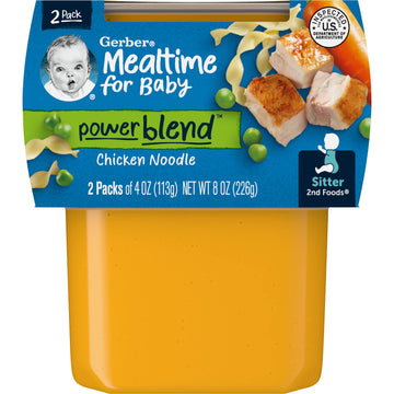 Gerber Mealtime For Baby 2Nd Foods Powerblend Baby Food Tubs, Chicken Noodle, Unsweetened With No Added Colors Or Flavors, 2-4 Oz Tubs/Pack (Pack Of 8)