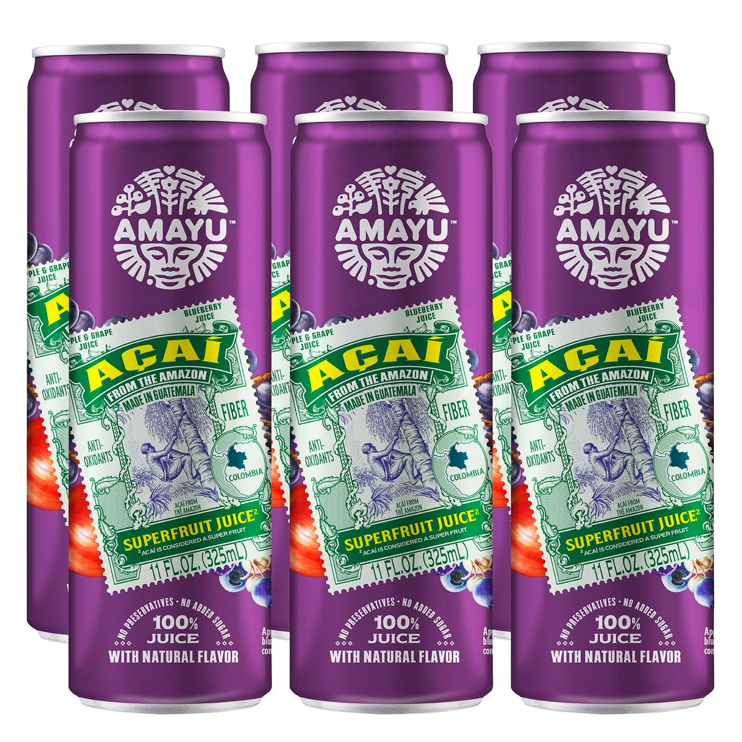 Amayu Exotic Super Fruit Juice | Acai | 100% Organic Juice From The Online Marketplace | No Sugar Added | Immune Support And Juice Cleanse | All-Natural Omega 3 | 11Oz (6-Pack)