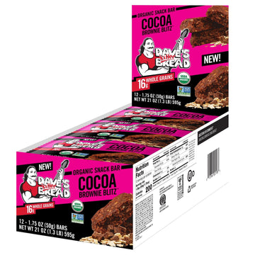 Daves Killer Bread Cocoa Brownie Blitz Organic Snack Bars 12 Individually Wrapped Snack Bars (Pack of 1)