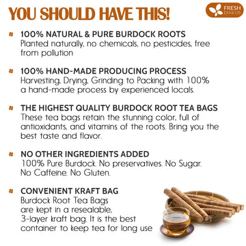 FRESHDRINKUS Burdock Root Tea Bags, 100% Natural & Pure, 75 Count, No Sugar, No Caffeine, Vegan