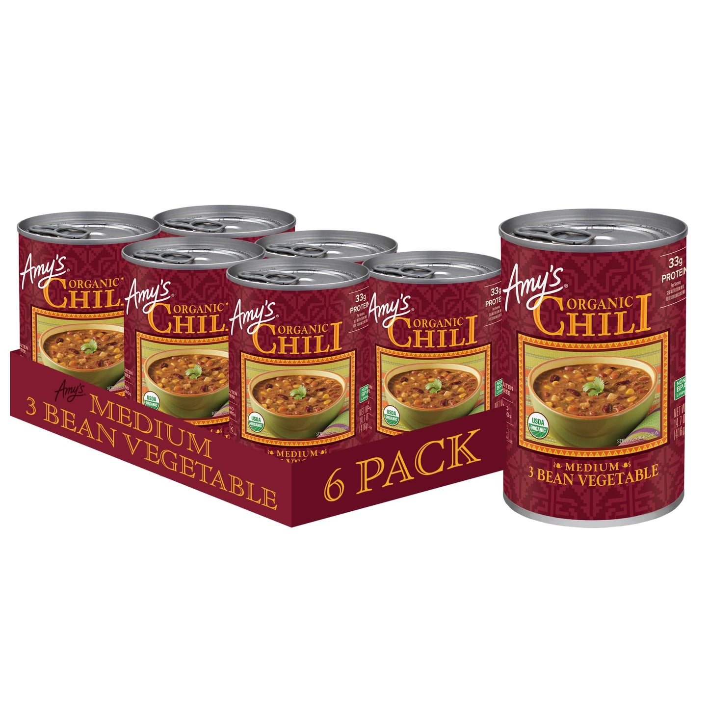 Amys Kitchen Organic 3 Bean Vegetable Chili 6 Pack