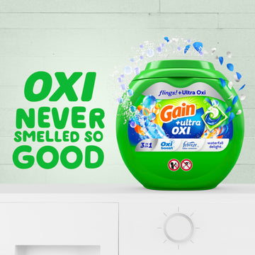 Gain Flings Ultra Oxi Laundry Detergent Pacs 3-In-1 He Compatible, Waterfall Delight Scent, 76 Count