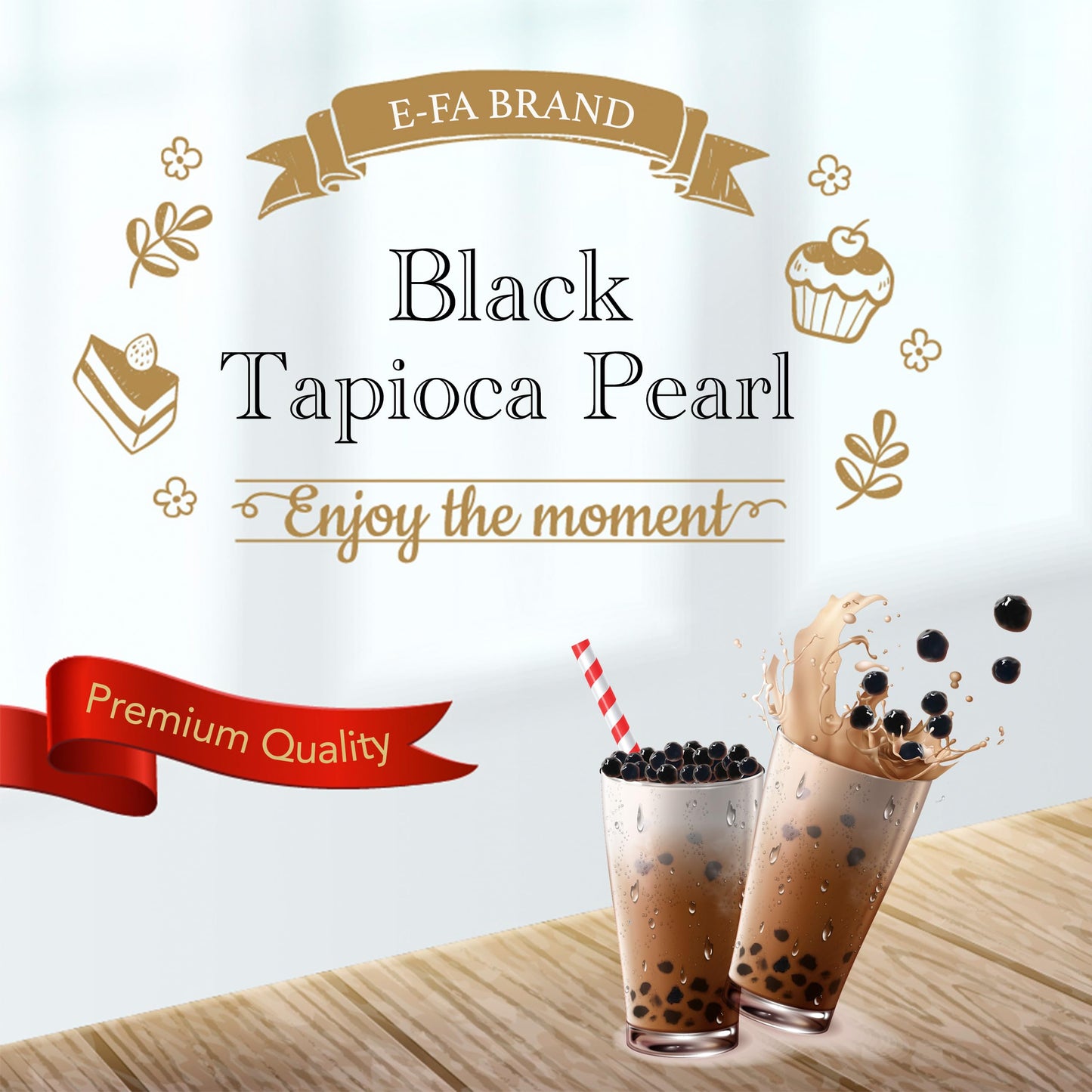 E-Fa Brand E8 Boba Black Tapioca Pearl, Fresh Boba Bubble Tea Ready In 5 Minutes, 2.2 Lb