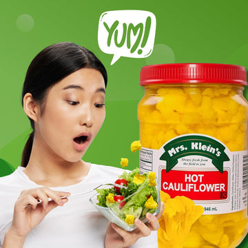 MRS. KLEIN'S Hot & Spicy Cauliflower Bites - Vegan, Low Carb Snack, Gluten Free, 1 Quart - Unique Salad Toppings, Made in the USA