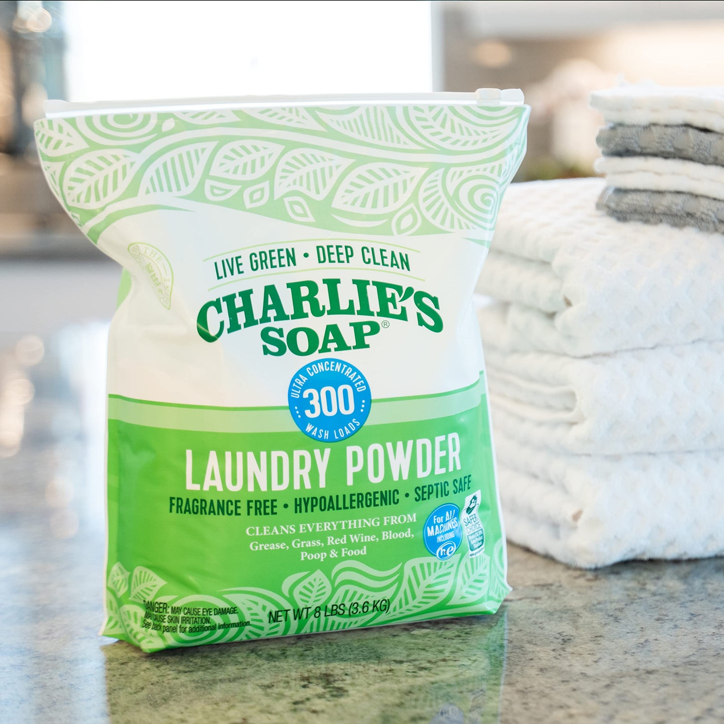 Charlies Soap Hypoallergenic Laundry Powder 8Lb Bag, Pack Of 2, 600 Loads Total, Deep Cleaning Washing Powder Detergent - Eco-Fr
