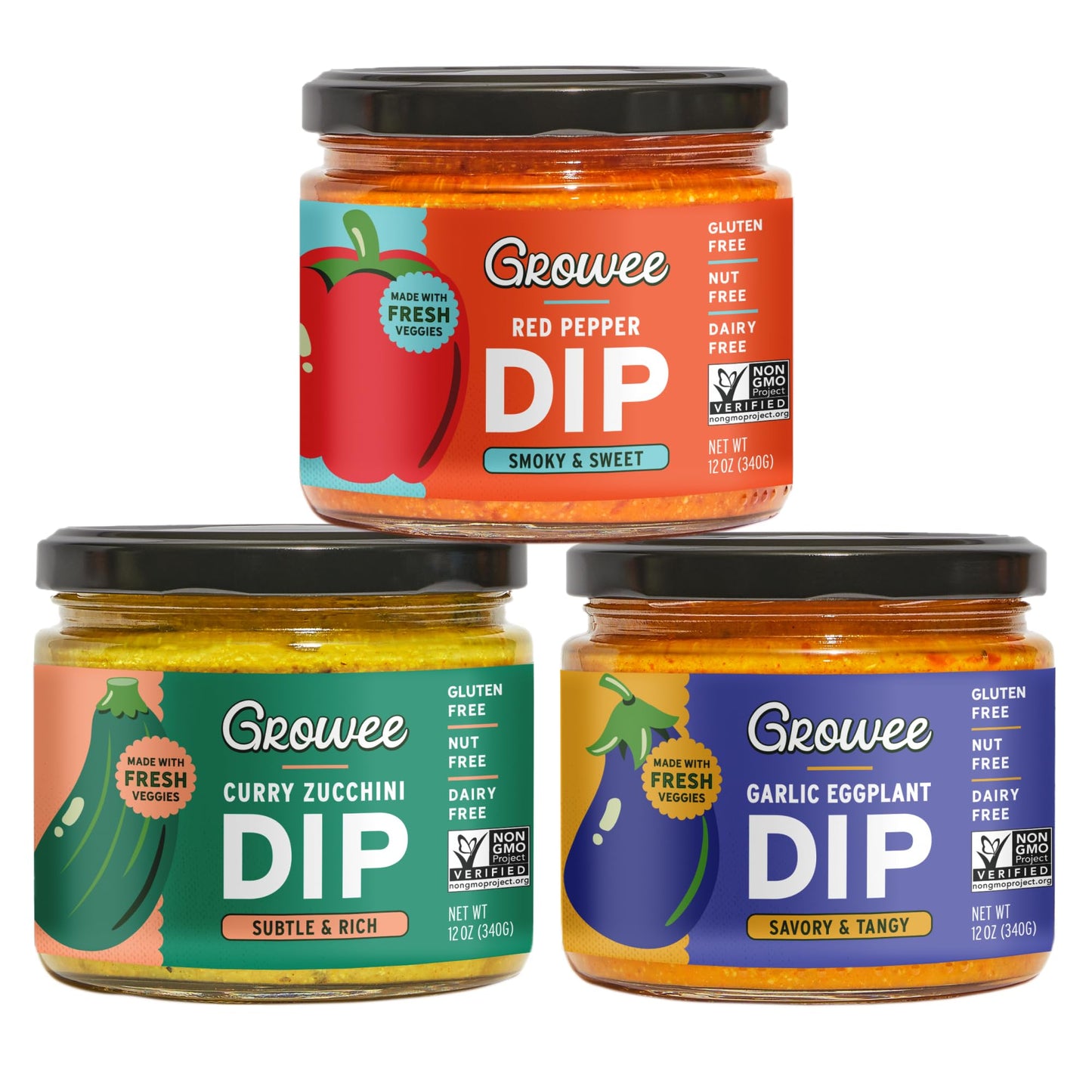 Growee Vegan Dip Pack - Plant-Based Queso & Hummus Alternative, Nut-Free Mayo & Dressing Substitute - Dairy-Free & Gluten-Free -