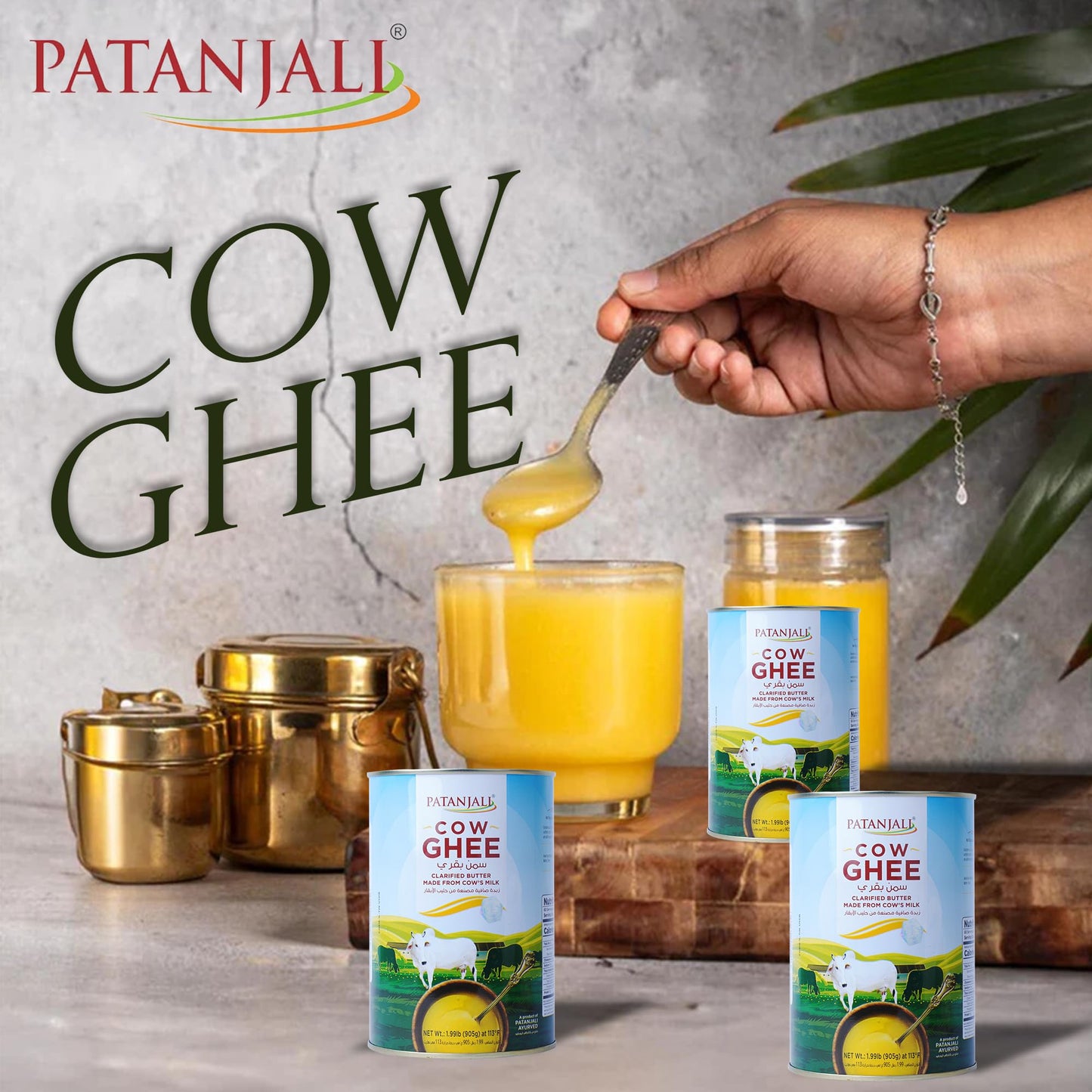 Patanjali Grass Fed Cow Ghee - Energy Infused, Low Lactose, Keto Friendly, 1.99 lb (Pack of 1), Non-GMO, Vegetarian, Gluten Free