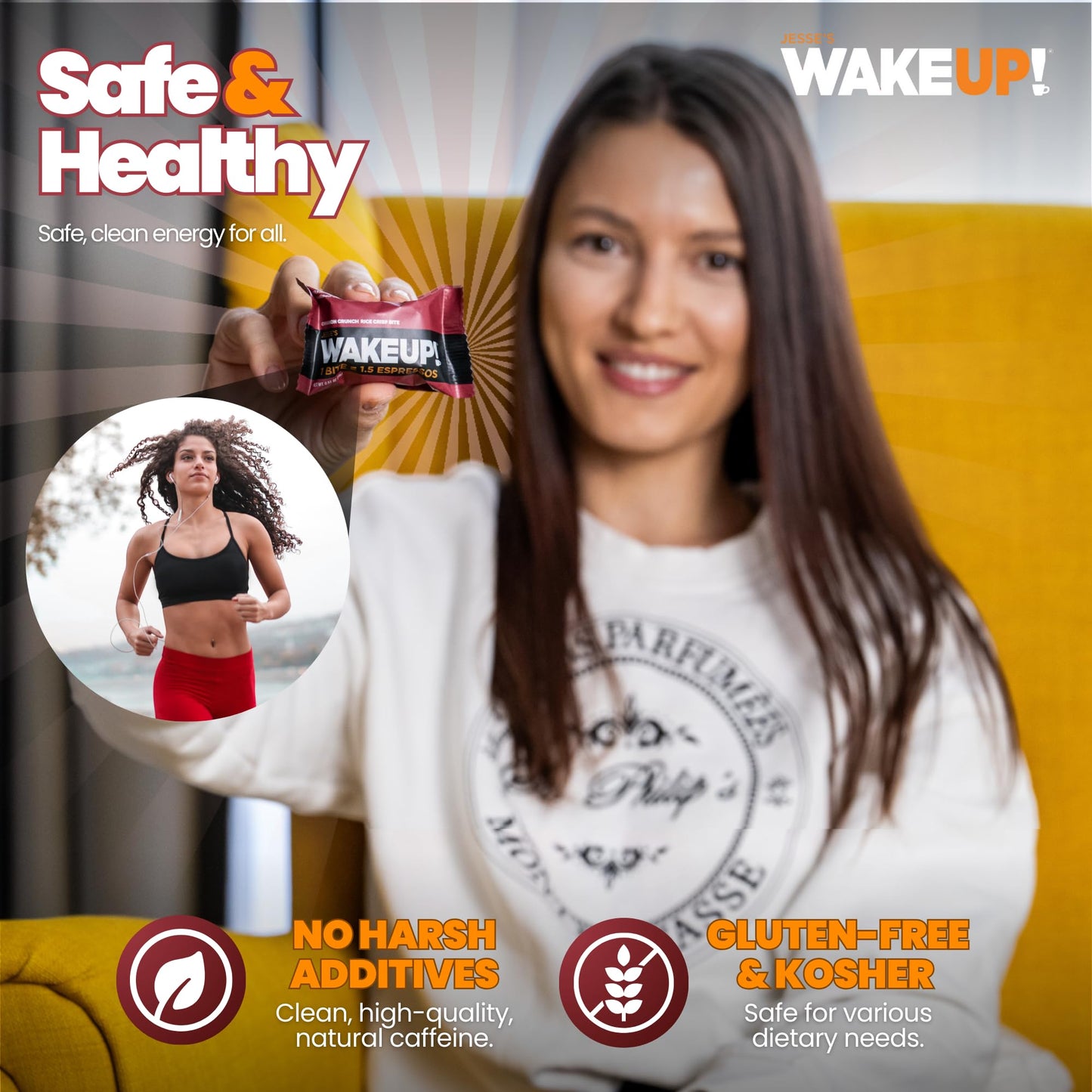 Jesses WakeUP! Cinnamon Crunch Protein Bites - 175mg Caffeine per Bite - Gluten-Free, Vegetarian - 8 Pack