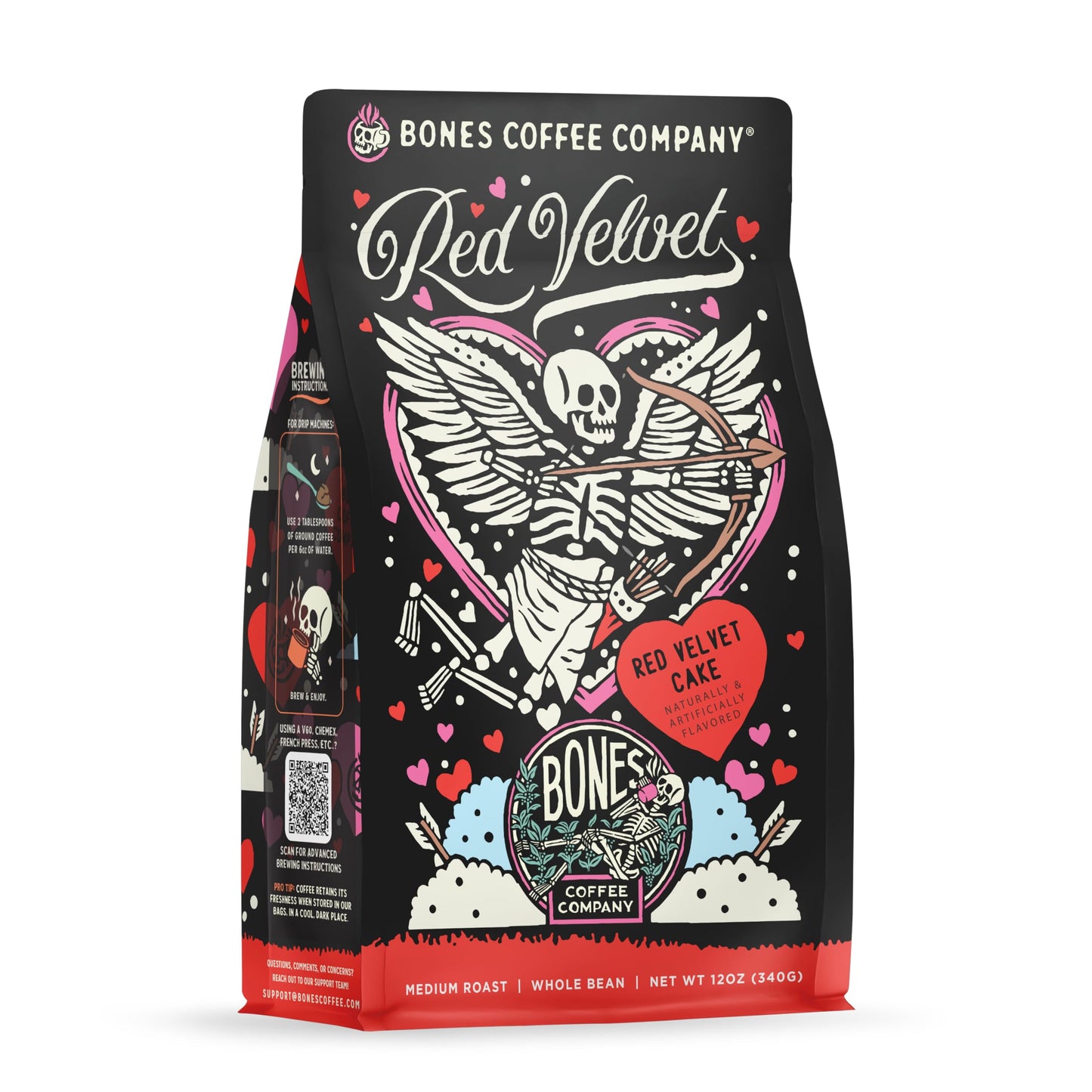 Bones Coffee Company Red Velvet Red Velvet Cake Flavored Coffee Medium Roast Low Acid Arabica Beans Compatible With Auto Drip And French Press Coffee Maker 12 Oz Whole Bean
