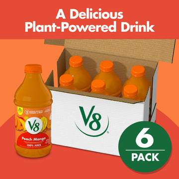 V8 Peach Mango 100% Fruit and Vegetable Juice, 46 fl oz Bottle (6 Pack)