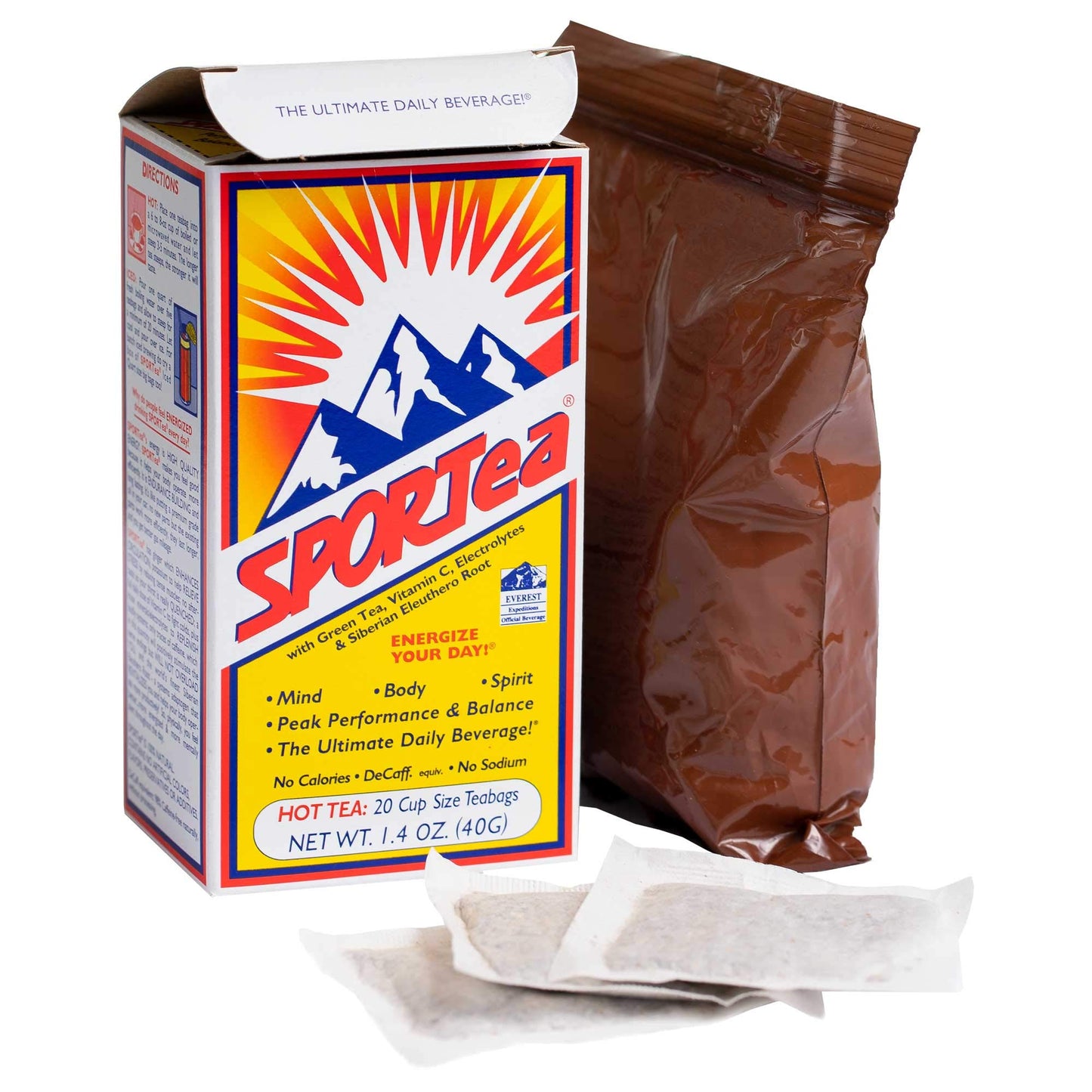 SPORTea Hot | Natural Decaf Energy Drink w/Yerba Mate, Siberian Ginseng, Green & Black Tea, Electrolytes | Stress Fighter | Heal