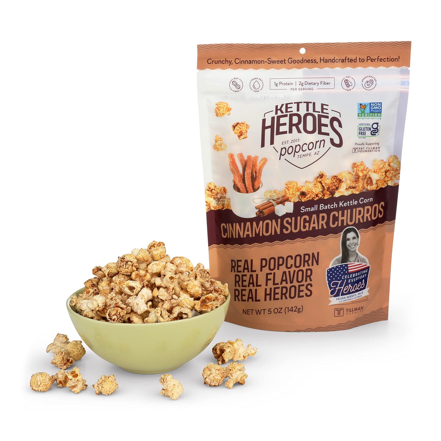 Kettle Heroes, Cinnamon Sugar Churros Kettle Corn 5 Oz.