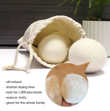 6 Pack All Natural Organic Wool Dryer Balls Xl Size - Reusable Chemical Free Natural Fabric Softener, Anti Static, Reduces Cloth