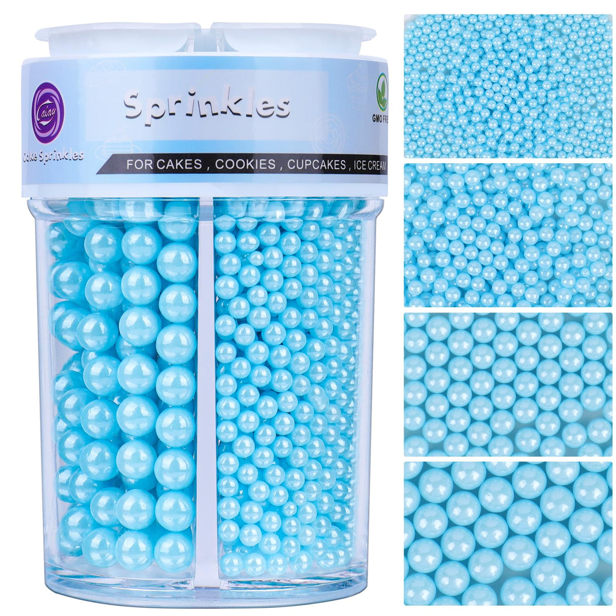 Sprinkles For Cake Decorating Light Blue Pearl Sprinkles 4 Sizes Mix For Cake Cupcake Cookie Baking Donuts Ice Cream Toppings