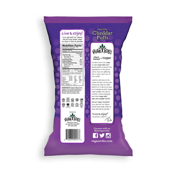 Vegan Robs Puffs, Cheddar | Dairy Free, Made with Vegan Cheese, Gluten-Free Snack, Plant Based, Vegan-Friendly, Non GMO | 1.25
