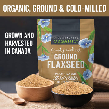 Viva Naturals Organic Ground Flaxseed - Plant-Based Protein, Vegan Omega-3, 15 oz