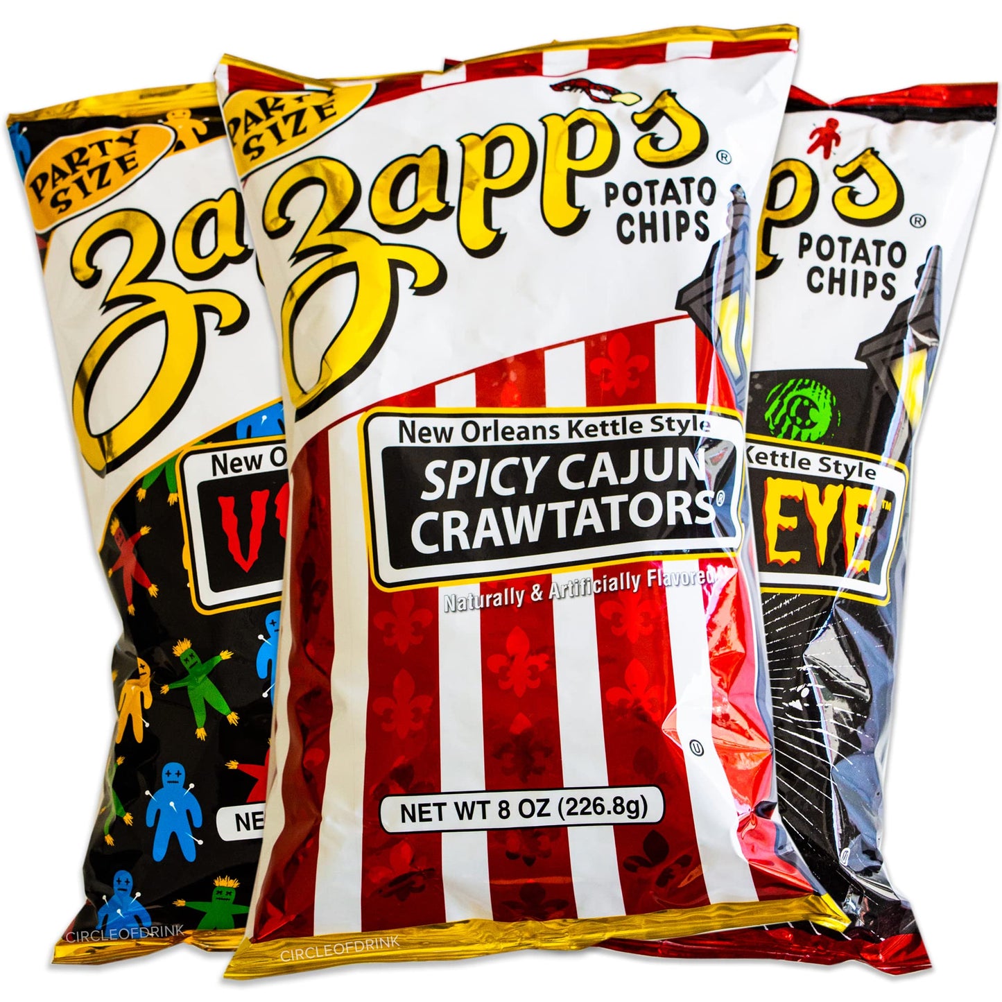 Chips Variety Pack - Party Size - Voodoo (1 8Oz Bag) - Spicy Cajun Crawtator (1 8Oz Bag) - Evil Eye (1 8Oz Bag) - New OrleanS Kettle Potato Chips - 3 Bags Total