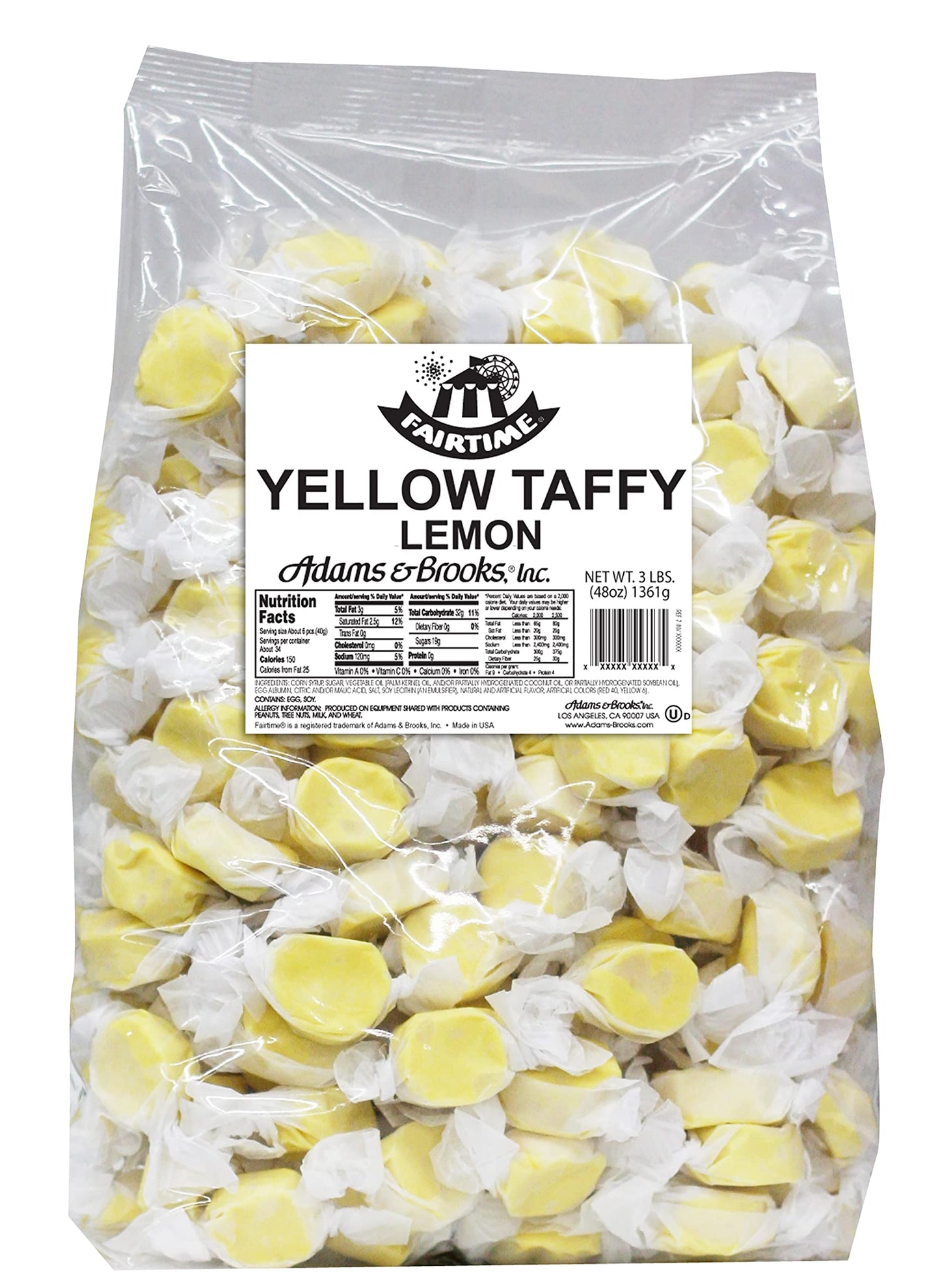 Fairtime Taffy Bulk Yellow Candy for Candy Buffets, Lemon Taffy, Lemon Candy, Bulk Candy, Pinata Candy, Individually Wrapped Can