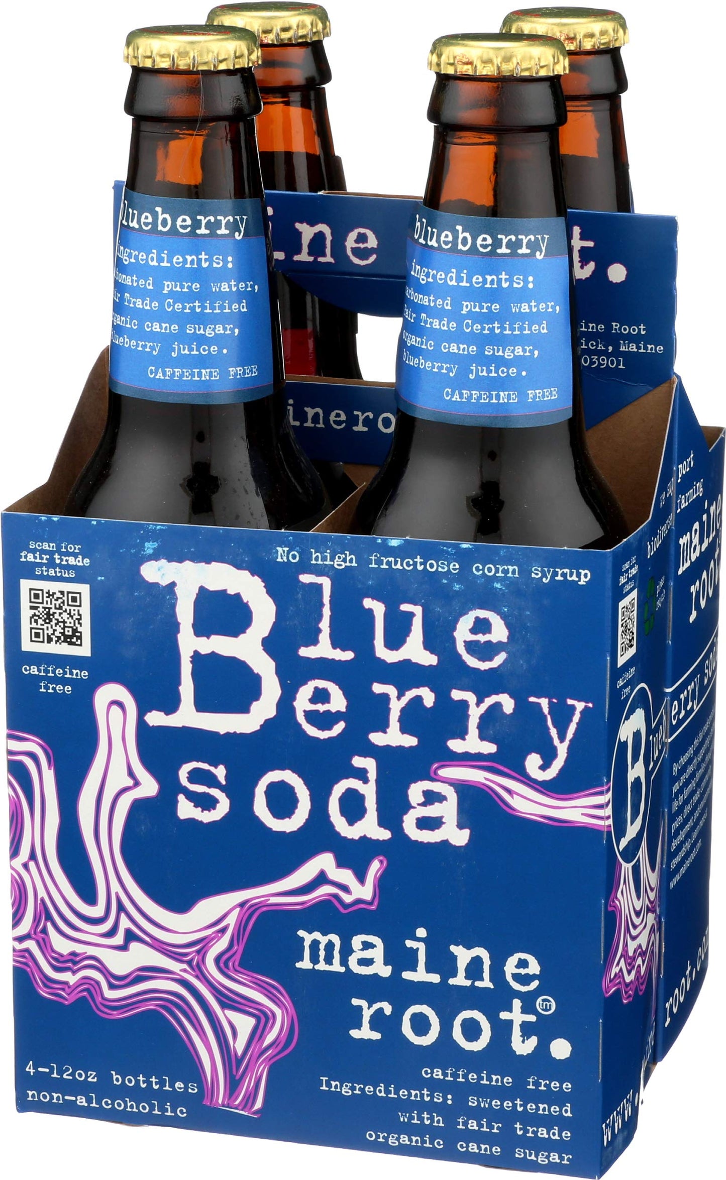 Maine Root Blueberry Soda, 48 fl oz, 4 ct - Refreshing Blueberry Flavor, All-Natural Ingredients