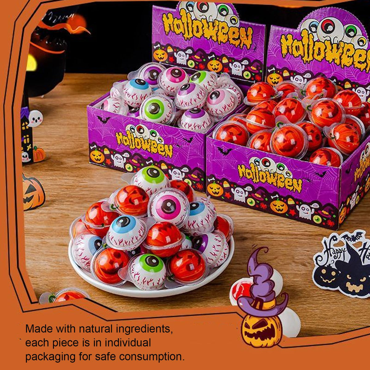 Kwolykim Gummy Pumpkin Candy, Small Size 3D Pumpkin Design Gummies Candy With Filling For Trick Or Treat Individually Wrapped Perfect For Halloween Parties Gift 30Pcs