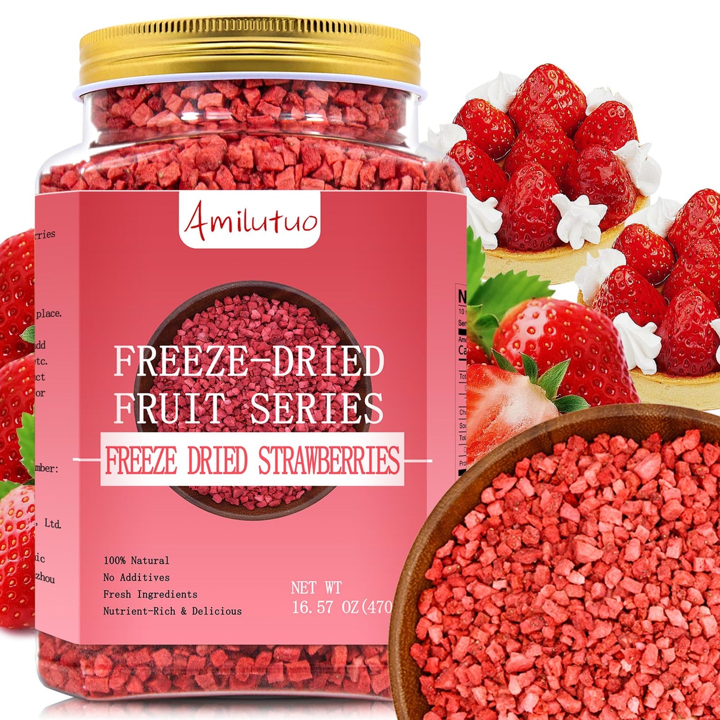 Freeze Dried Strawberries Pieces 16.57Oz/470G Freeze Dried Fruit Frozen Strawberries Dehydrated Strawberries Freeze Dried Snacks For Yogurt Smoothies Milkshakes Mixed Flavors Cakes Cookies Bread