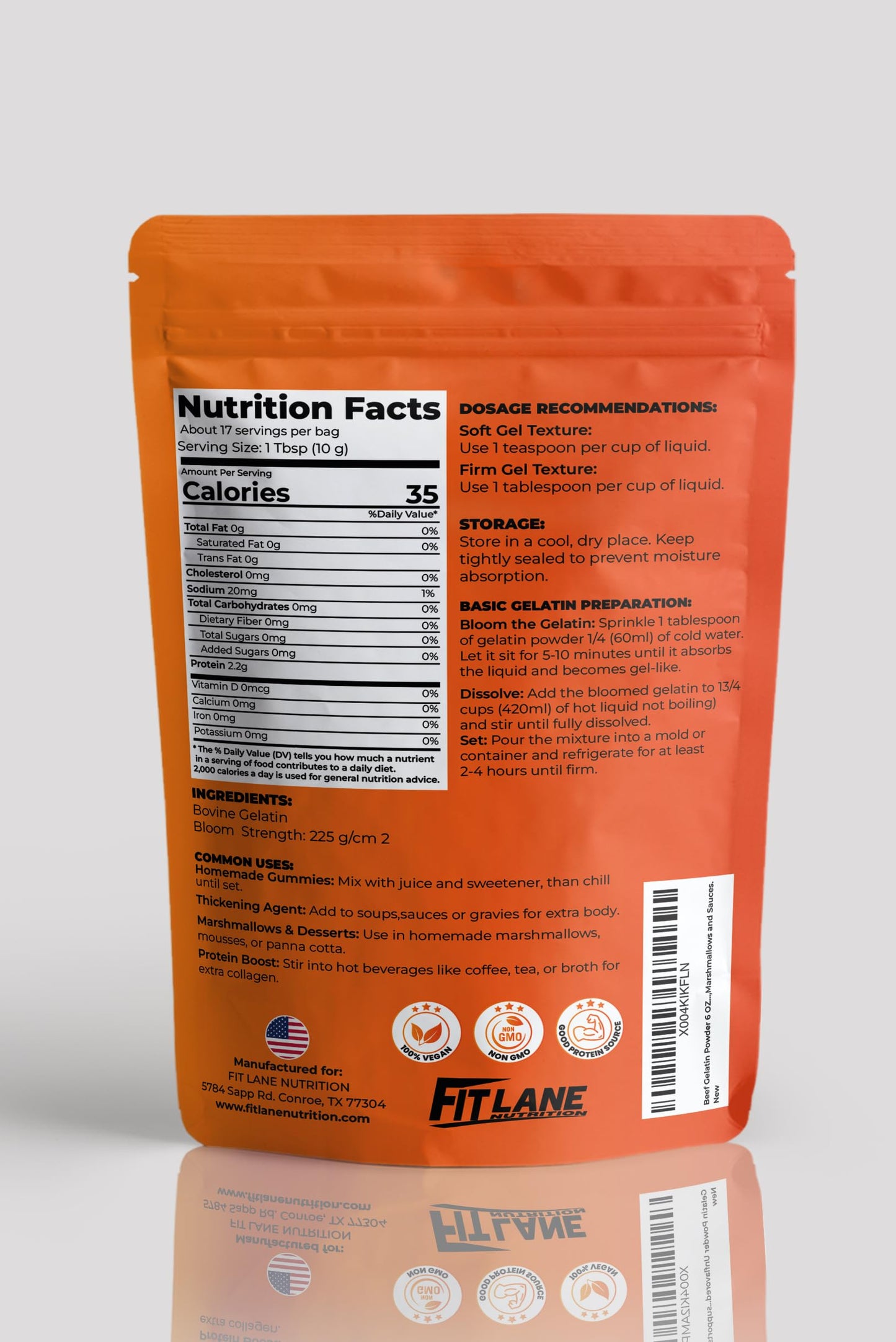 Gelatin Powder Unflavored 6 oz - Bulk Bag - Gelatina Sin Sabor en Polvo - Product of USA - Perfect for Desserts Baking & Cooking - Supports Hair Skin & Nails