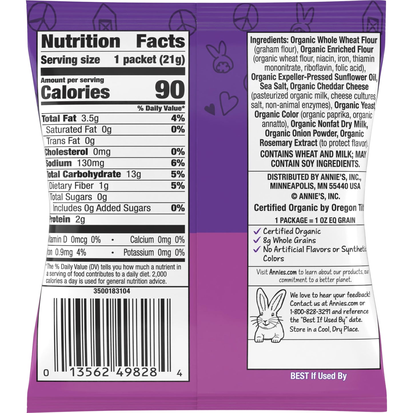 Annies Organic Cheddar Bunny Crackers - Pack of 20 - Organic Certified Snacks - Baked Snack Crackers - No Synthetic Colors or P