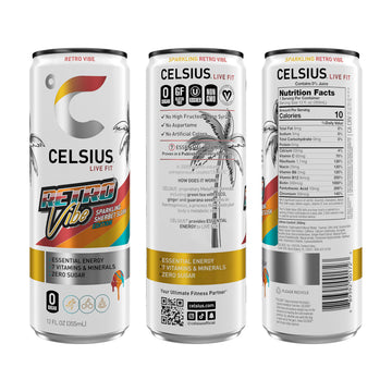 CELSIUS RETRO VIBE™ Sparkling Sherbet Slush Energy Drink, Sugar Free, 12 Fl Oz (Pack of 12)