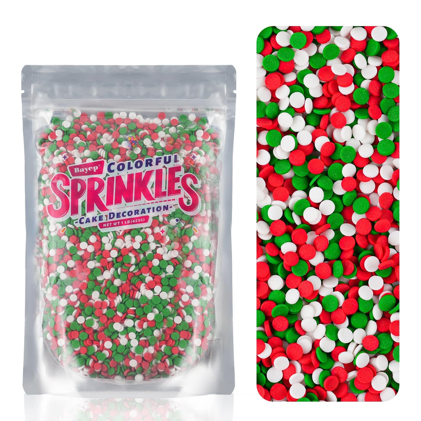 Christmas Sprinkles Bulk - 1 Pounds - Holiday Confetti - Red White and Green Round Sprinkles Xmas Baking Toppings for Cookies, C