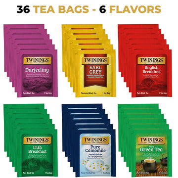 Twinings Tea Bag Sampler Variety With White Wooden Organizer Tea Chest (36 Tea Bags) 6 Different Popular Flavors, Gift For Tea Lovers: Women, Men, Mom, Dad, Family, Friends, Couples