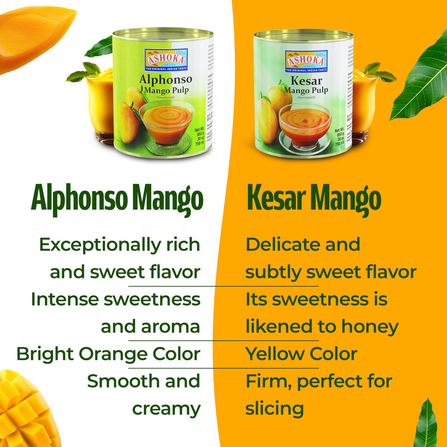 ASHOKA Canned Mango Pulp, Premium Alphonso Mango Extract, Sweetened, 30 Ounce (Pack of 6)