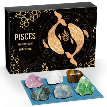 Pisces Crystals Gift Set, Zodiac Signs Healing Crystals Birthstones With Horoscope Box Set Pisces Astrology Crystals Healing Sto