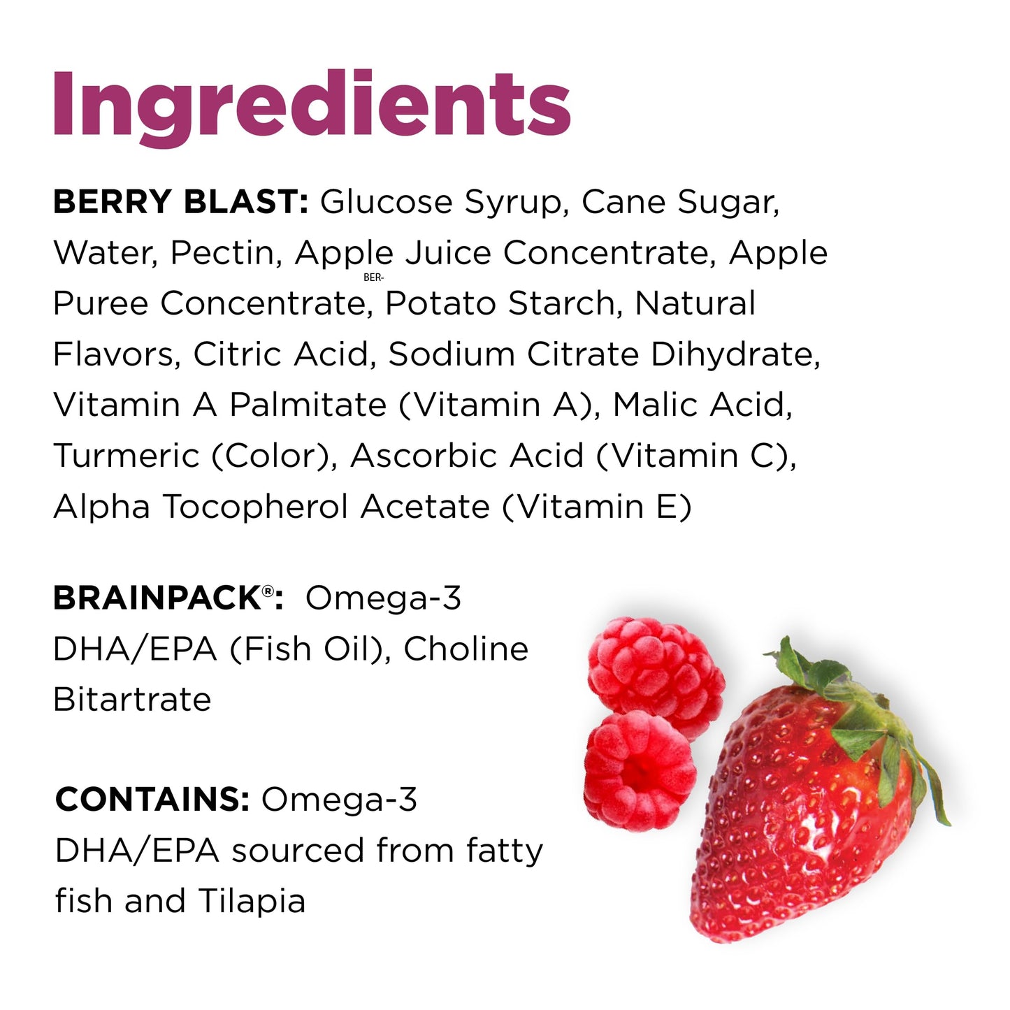 Brainiac Fruit Snacks, Mixed Berry, Brain Boosting Patented Brainpack Ingredients With Omega-3S Dha/Epa And Choline, Functional
