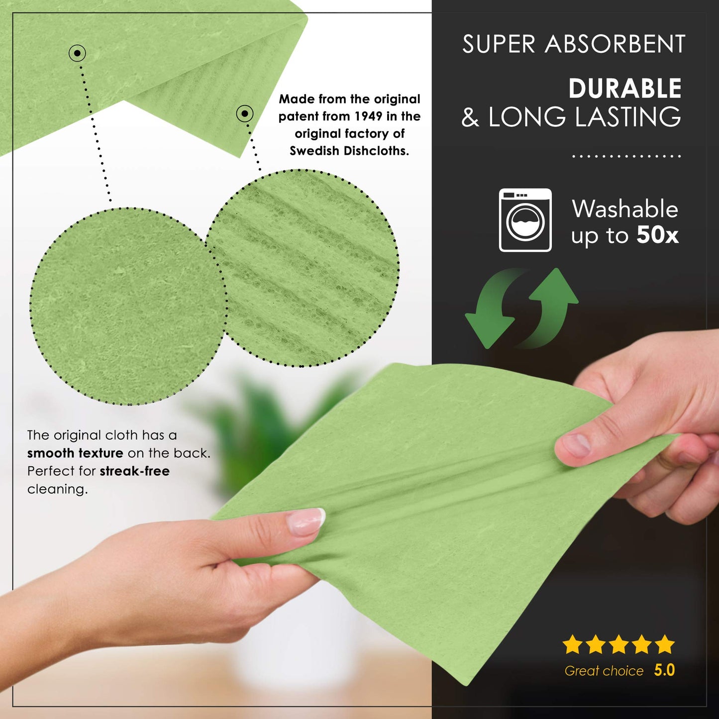Superscandi Swedish Dishcloths For Kitchen Eco Friendly Reusable Sustainable Biodegradable Cellulose Sponge Cleaning Dish Cloths