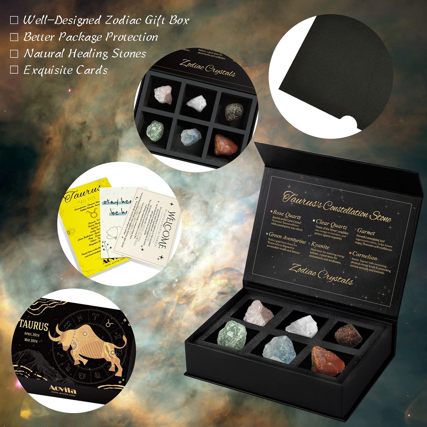 Taurus Crystals Gift Set, Zodiac Signs Healing Crystals Birthstones With Horoscope Box Set Taurus Astrology Crystals Healing Sto